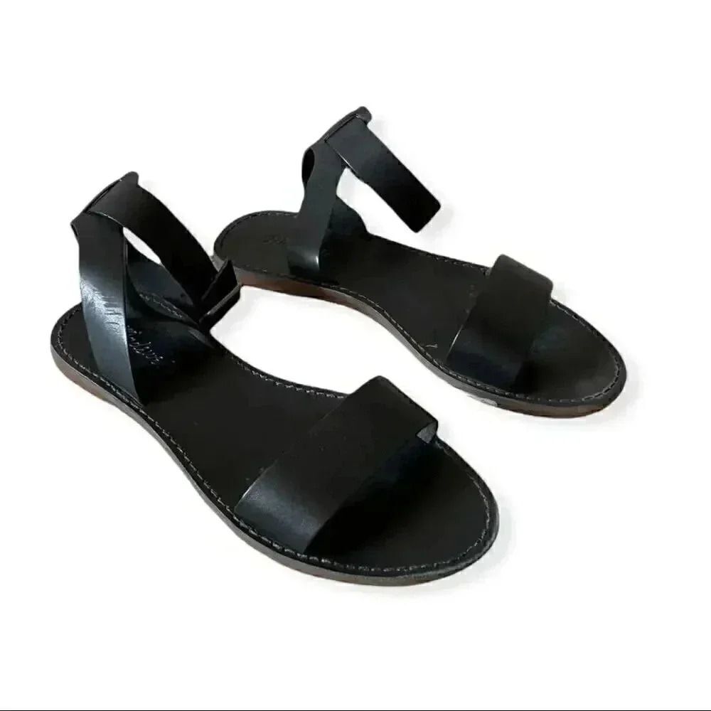 Madewell The Boardwalk Leather Ankle-Strap Black Sandal Sz 6.5 - Picture 2 of 7